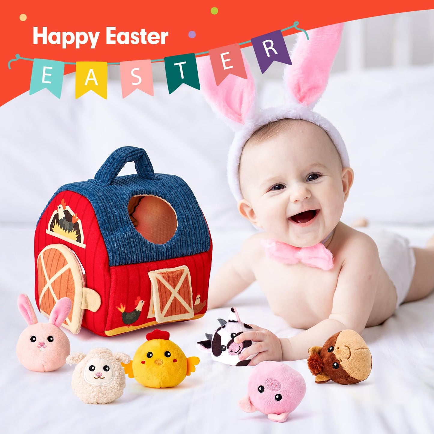 hahaland Surprise Barn Toys for 6-12 Months – Rattle, Crinkle and Mirror