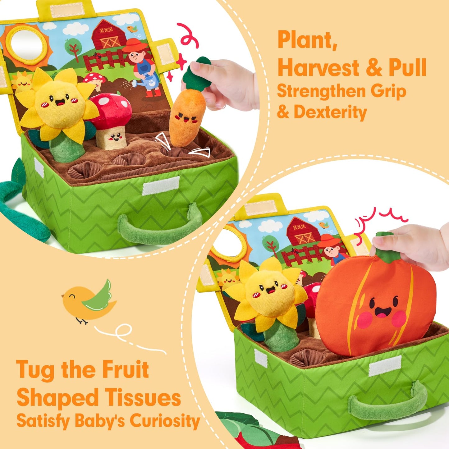 hahaland Montessori Sensory Toy Set 6-12M | Fruits & Veggies Plush Garden