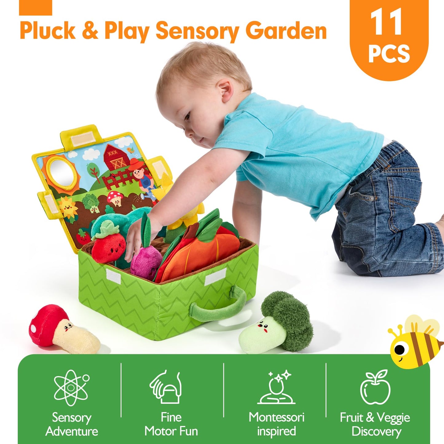 hahaland Montessori Sensory Toy Set 6-12M | Fruits & Veggies Plush Garden