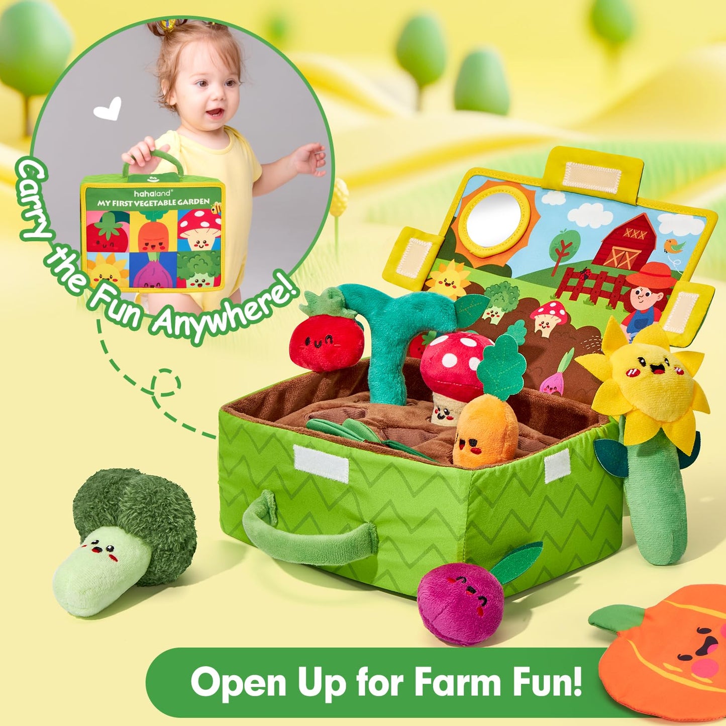 hahaland Montessori Sensory Toy Set 6-12M | Fruits & Veggies Plush Garden