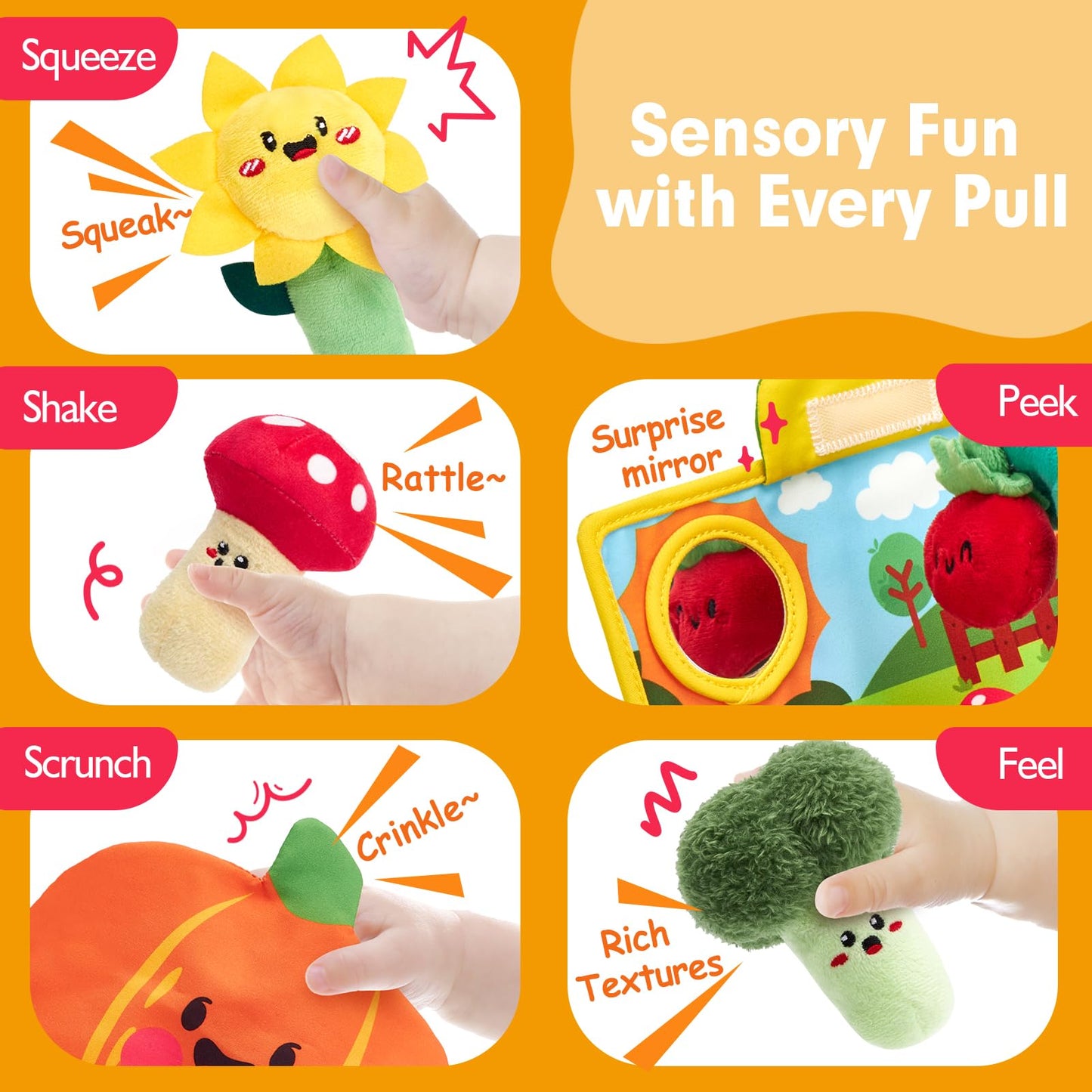 hahaland Montessori Sensory Toy Set 6-12M | Fruits & Veggies Plush Garden