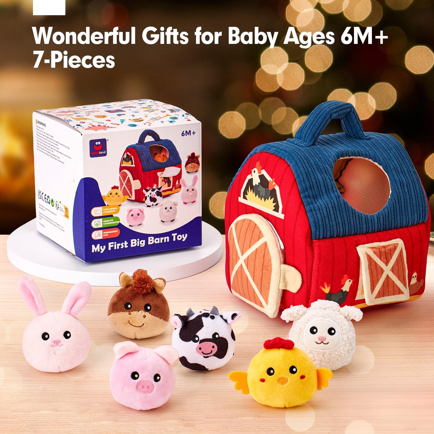 hahaland Surprise Barn Toys for 6-12 Months – Rattle, Crinkle and Mirror
