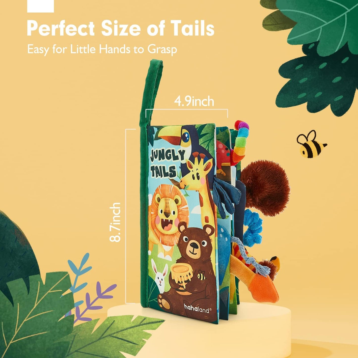 hahaland Baby Books 0-6 Months | Sensory Cloth Book with 3D Tails