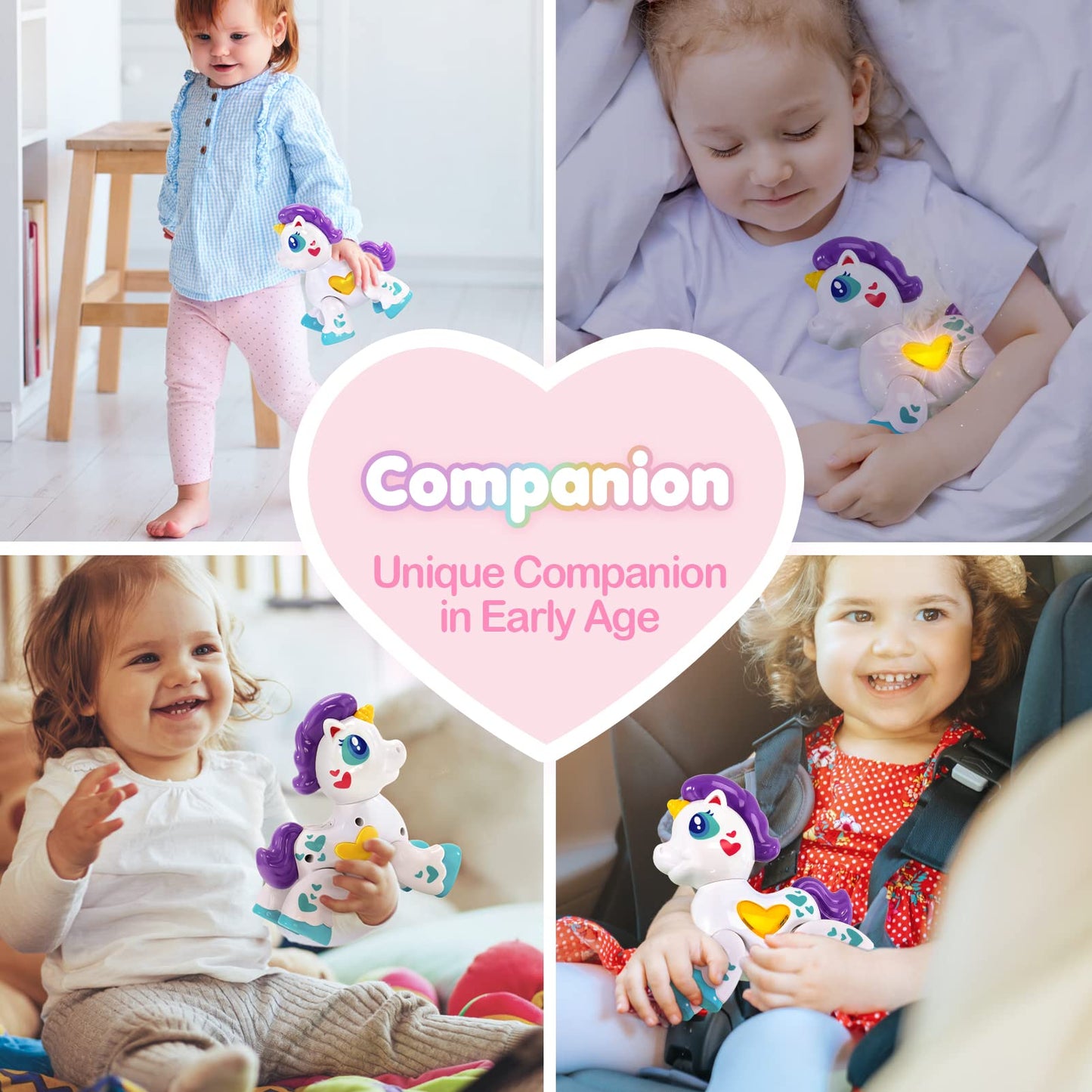Hahaland Unicorn Musical Light-Up Toy for 1-Year-Old Girls – Safe, Moveable, Travel Buddy