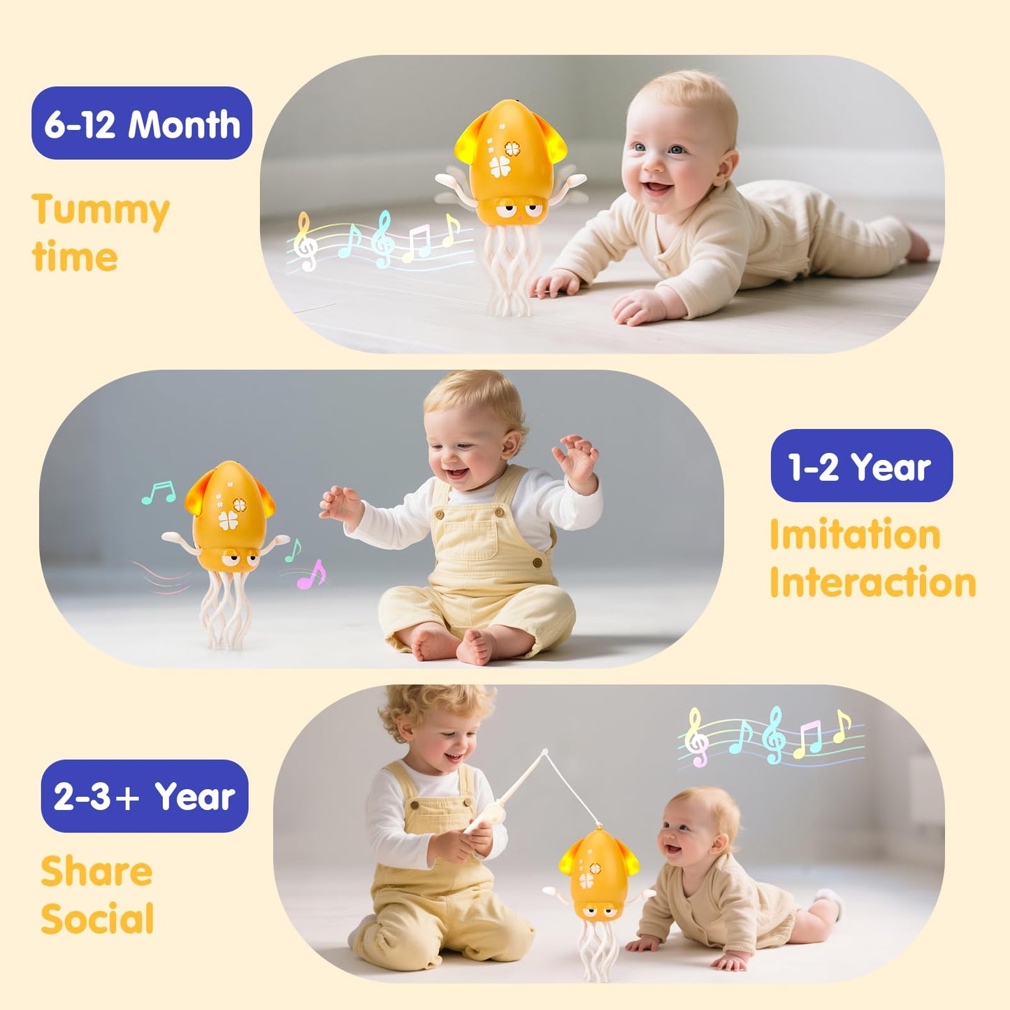 Hahaland Dancing Octopus Toy – Musical Crawling for Tummy Time & Sensory Play