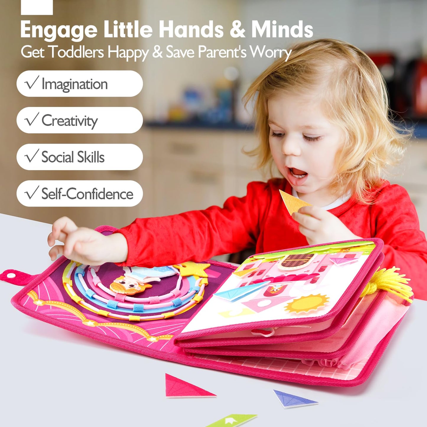Hahaland Princess Busy Board for Toddlers 3-5 | Montessori Quiet Book & Travel Toy for Girls