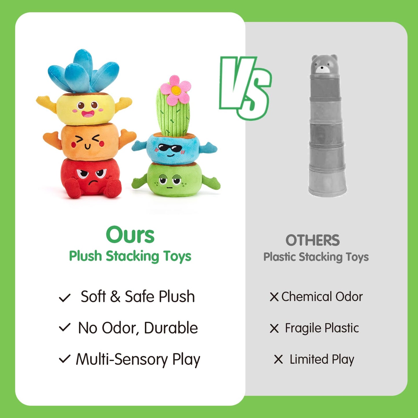 Hahaland Montessori Toys for 1-Year-Olds & Toddlers – 10-in-1 Plant Plush Garden Stacking Toys (Fine Motor & Sensory)
