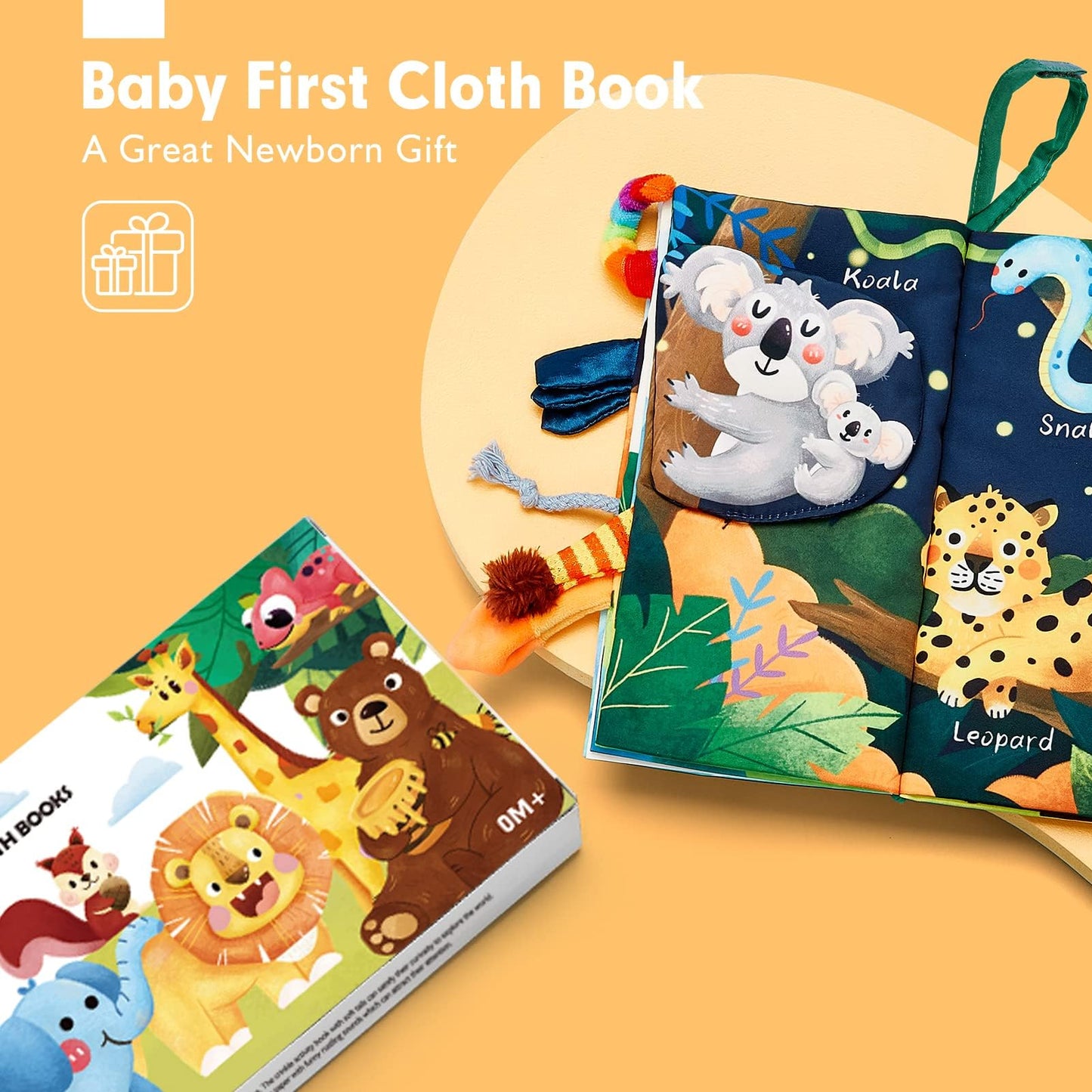 hahaland Baby Books 0-6 Months | Sensory Cloth Book with 3D Tails