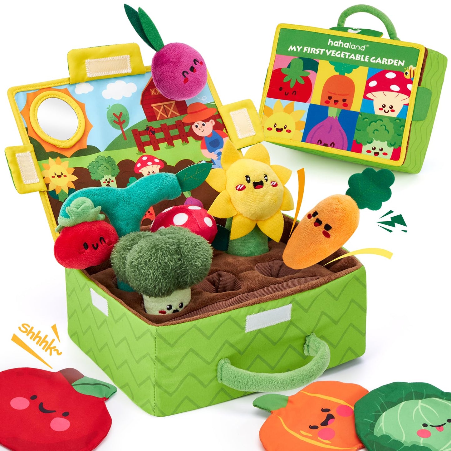 hahaland Montessori Sensory Toy Set 6-12M | Fruits & Veggies Plush Garden