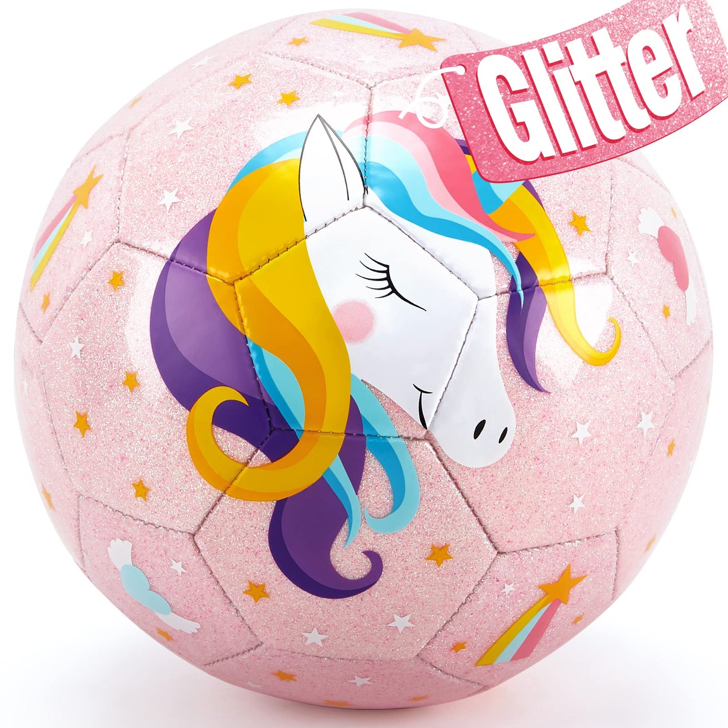 Hahaland Size 3 Glitter Unicorns Soccer Ball for Kids – Pump & Mesh Bag Included