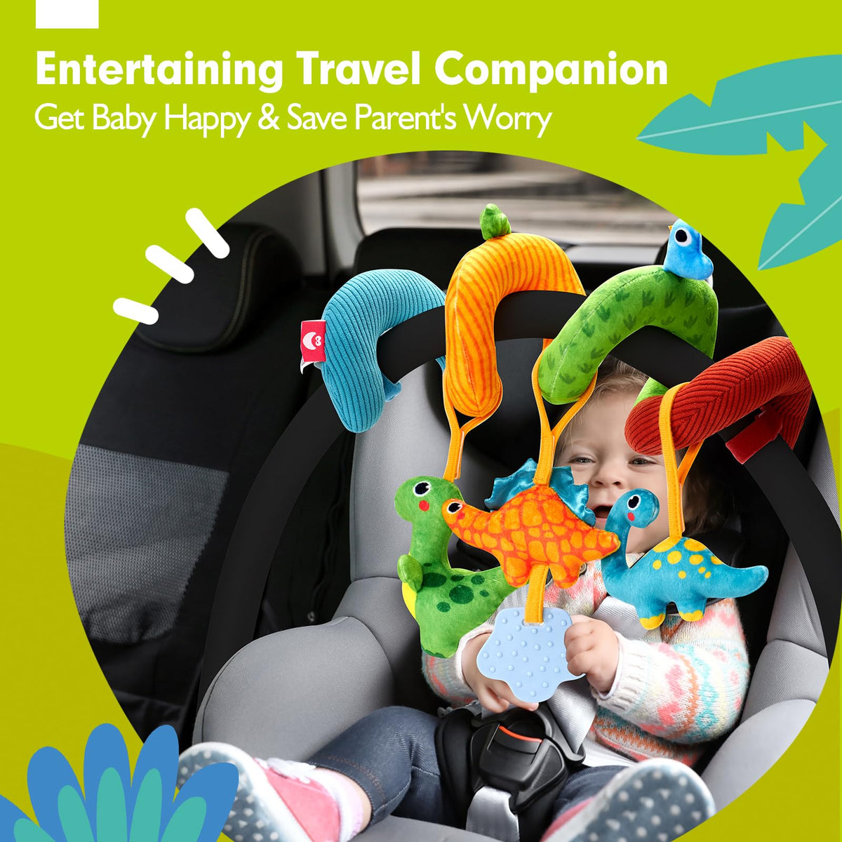 Hahaland Baby Car Seat Toys 0-6 Months | Rattle & Squeaky Plush