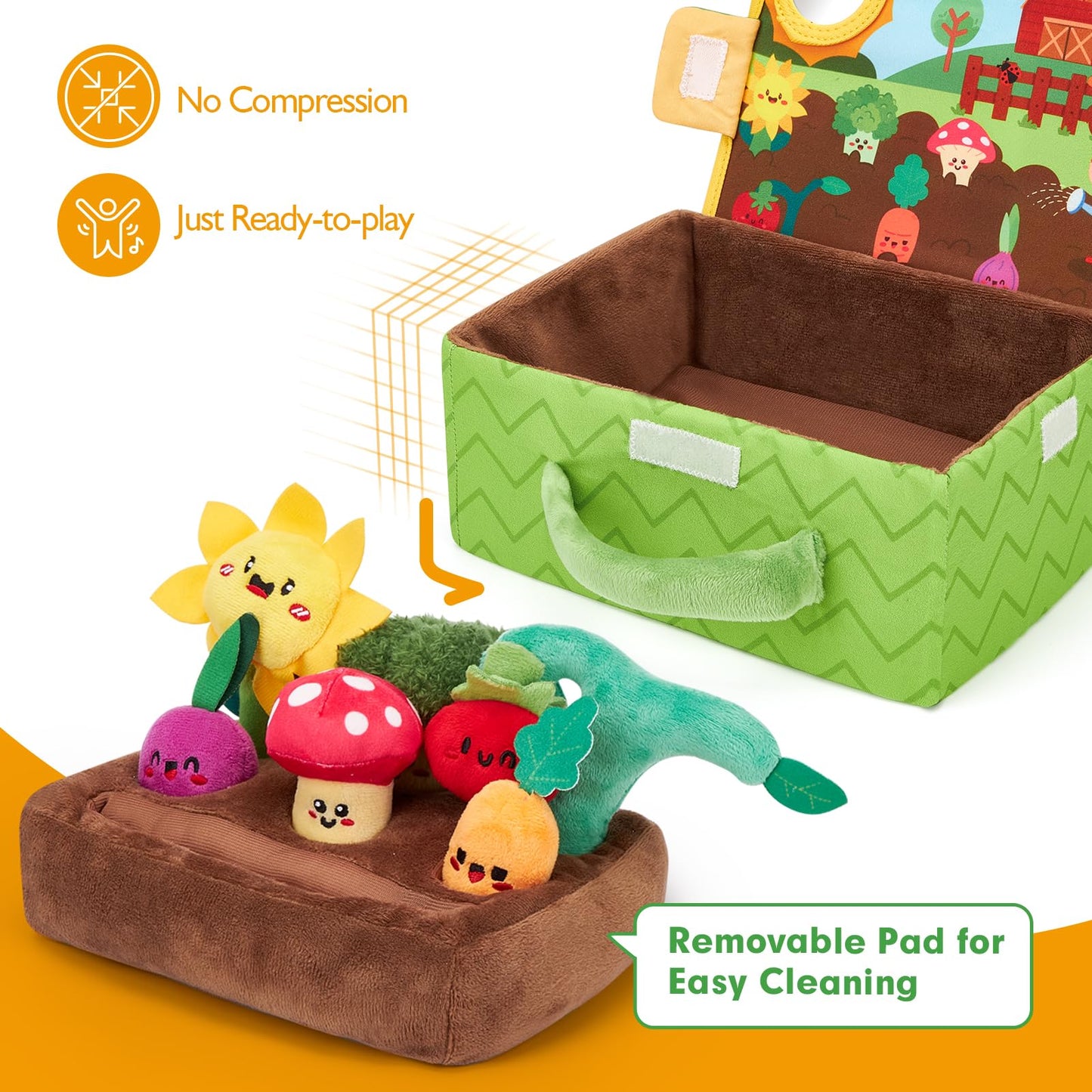 hahaland Montessori Sensory Toy Set 6-12M | Fruits & Veggies Plush Garden