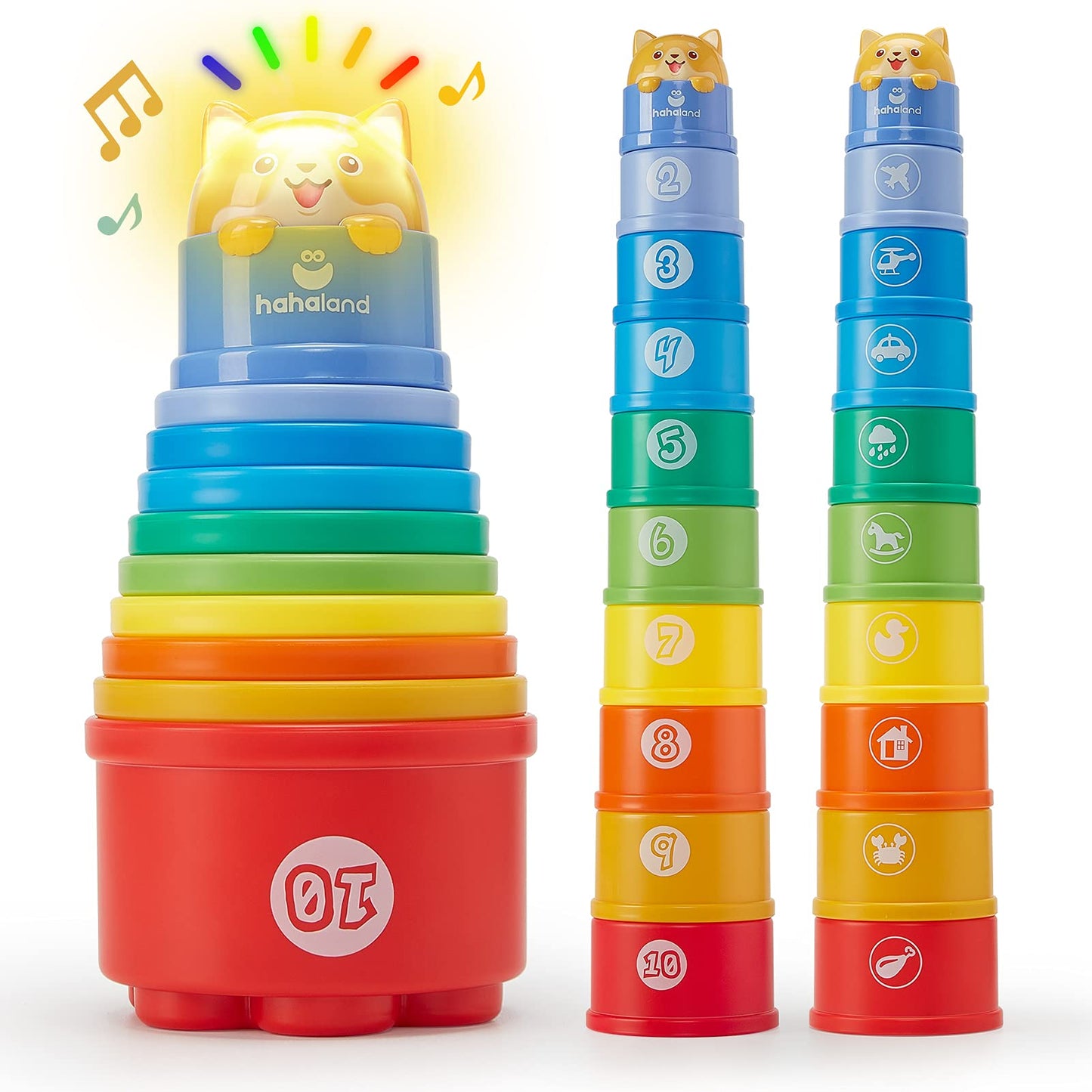 hahaland Stacking Cups for Toddlers 1-3 | 10-Piece Light & Sound Toy