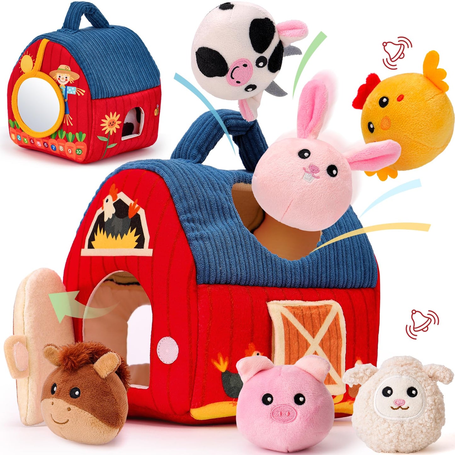 hahaland Surprise Barn Toys for 6-12 Months – Rattle, Crinkle and Mirror
