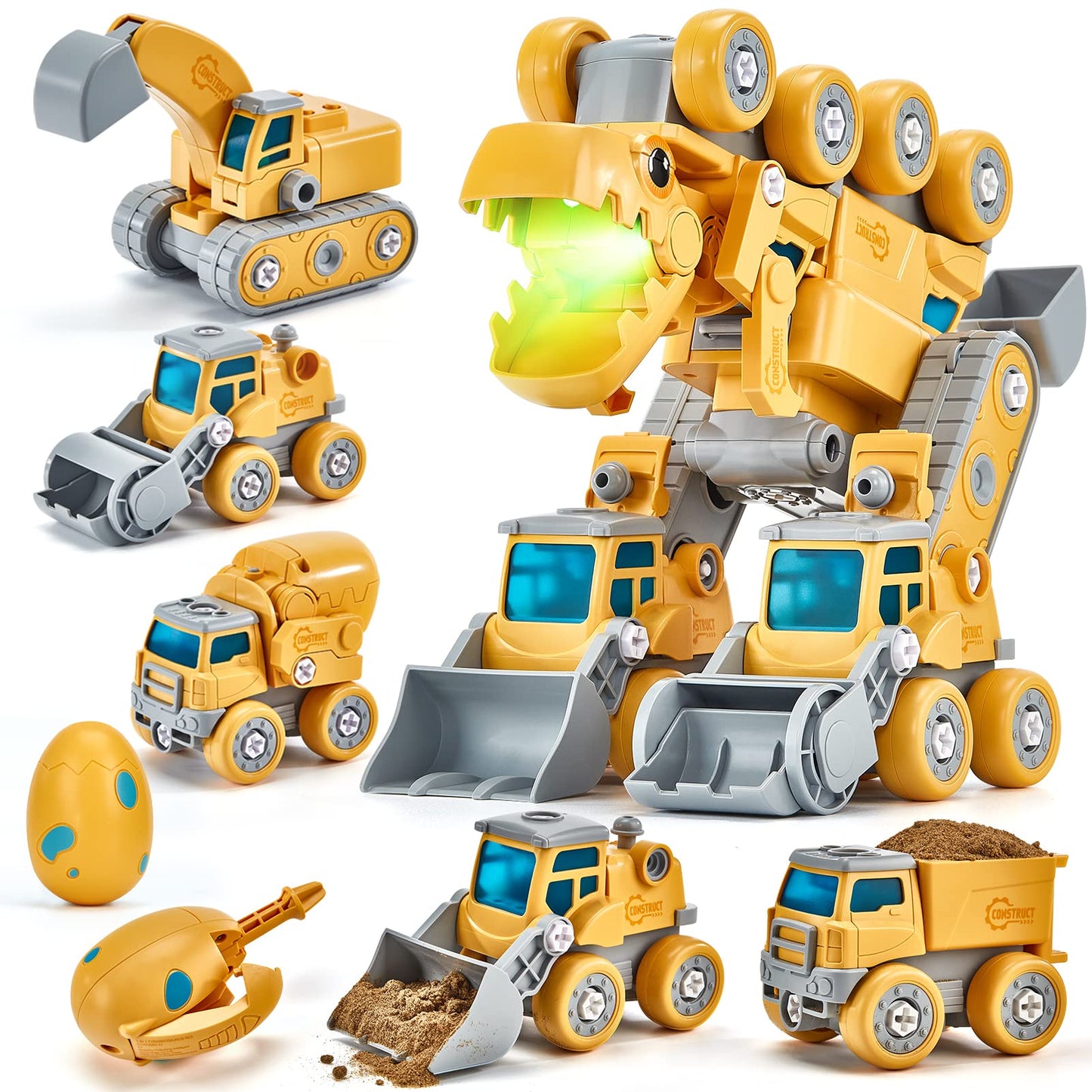 Hahaland 5-in-1 Take Apart Dinosaur Toy for Kids 5-8 | STEM Construction Vehicles
