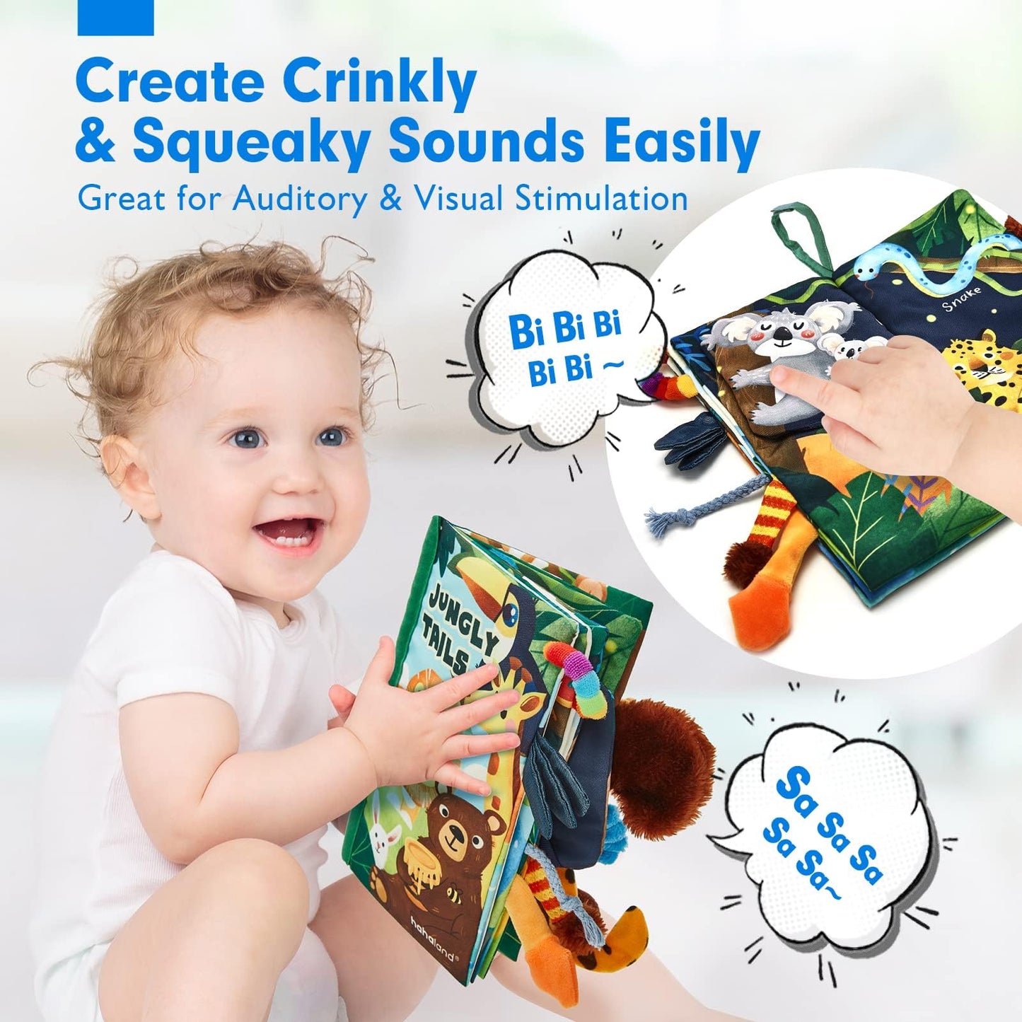 hahaland Baby Books 0-6 Months | Sensory Cloth Book with 3D Tails