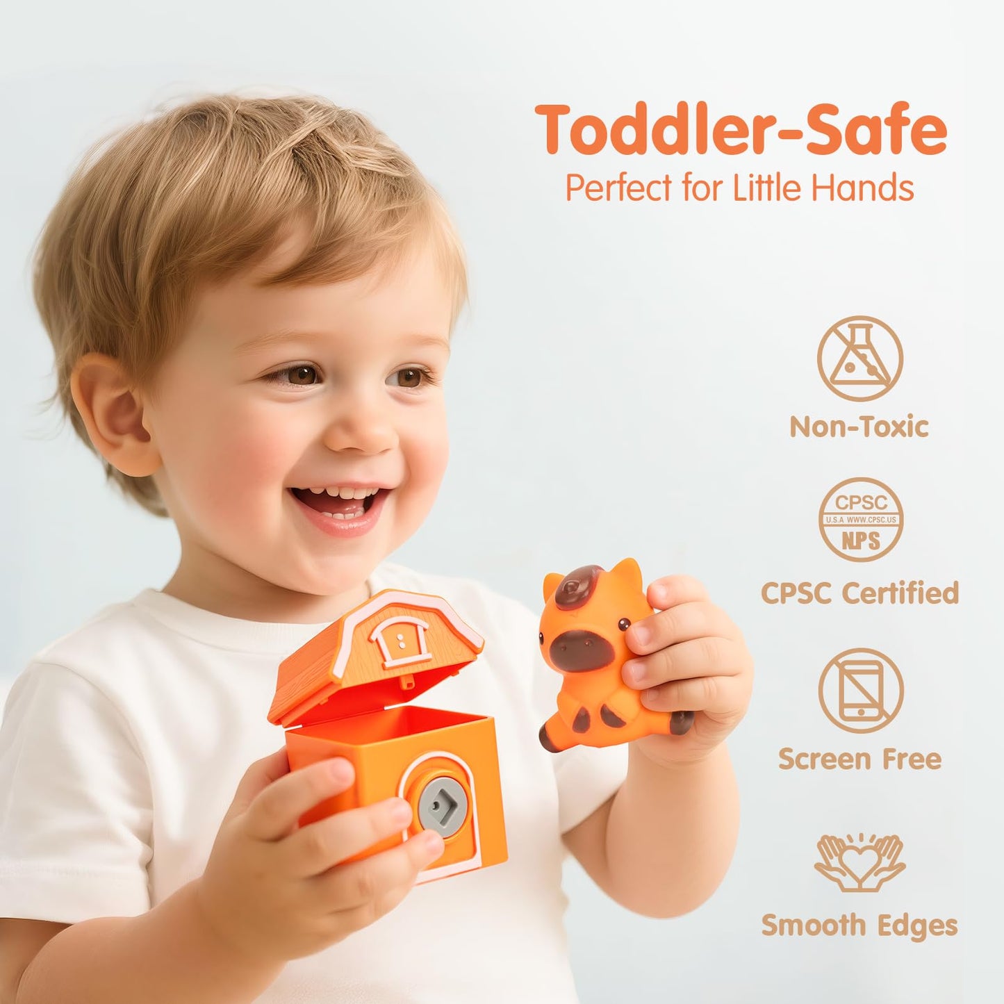 Hahaland Toddler Learning Toy Train Set – Counting, Sorting & Lock & Unlock Barns with Farm Animals