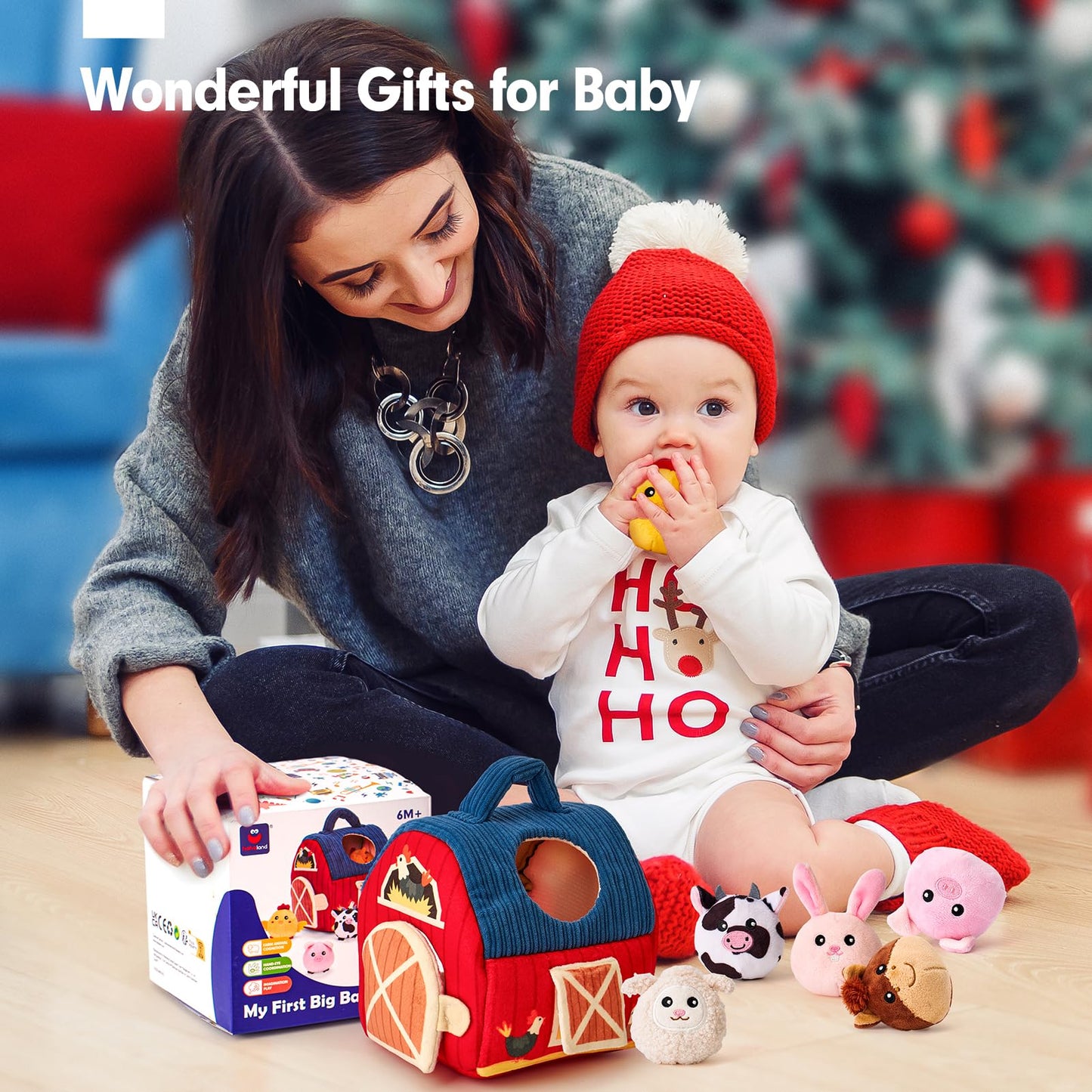 hahaland Surprise Barn Toys for 6-12 Months – Rattle, Crinkle and Mirror