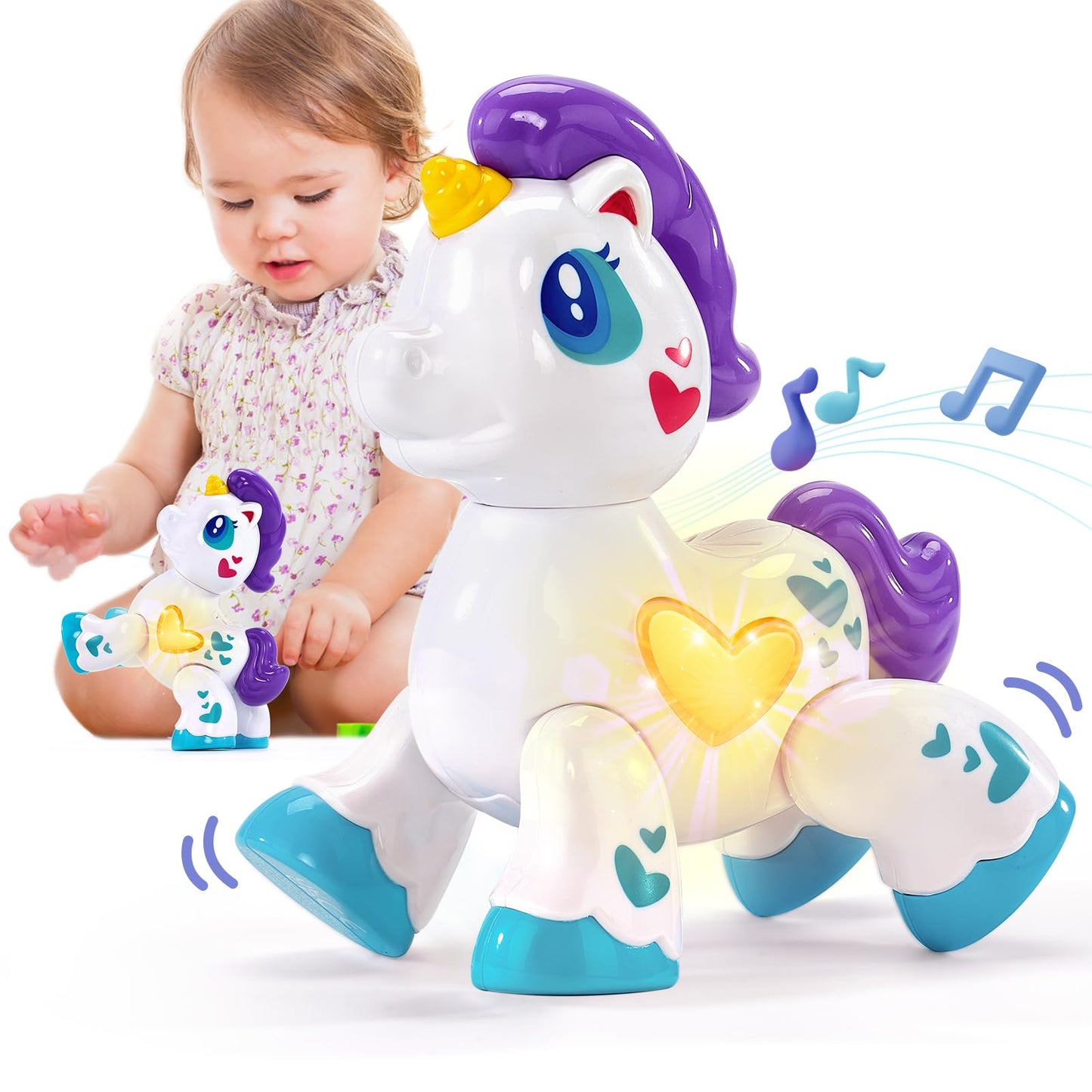 Hahaland Unicorn Musical Light-Up Toy for 1-Year-Old Girls – Safe, Moveable, Travel Buddy