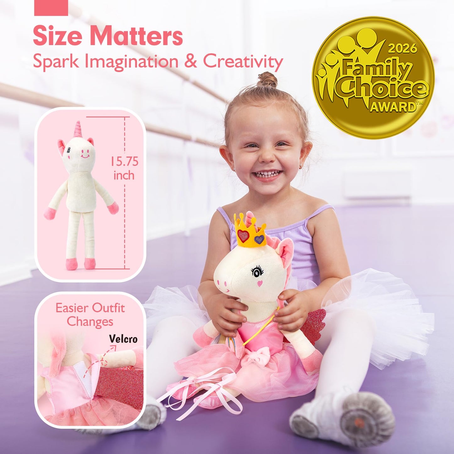 hahaland Unicorns Ballerina Doll 10-in-1 Set – Plush Dress-Up Toys for Girls Aged 4-6