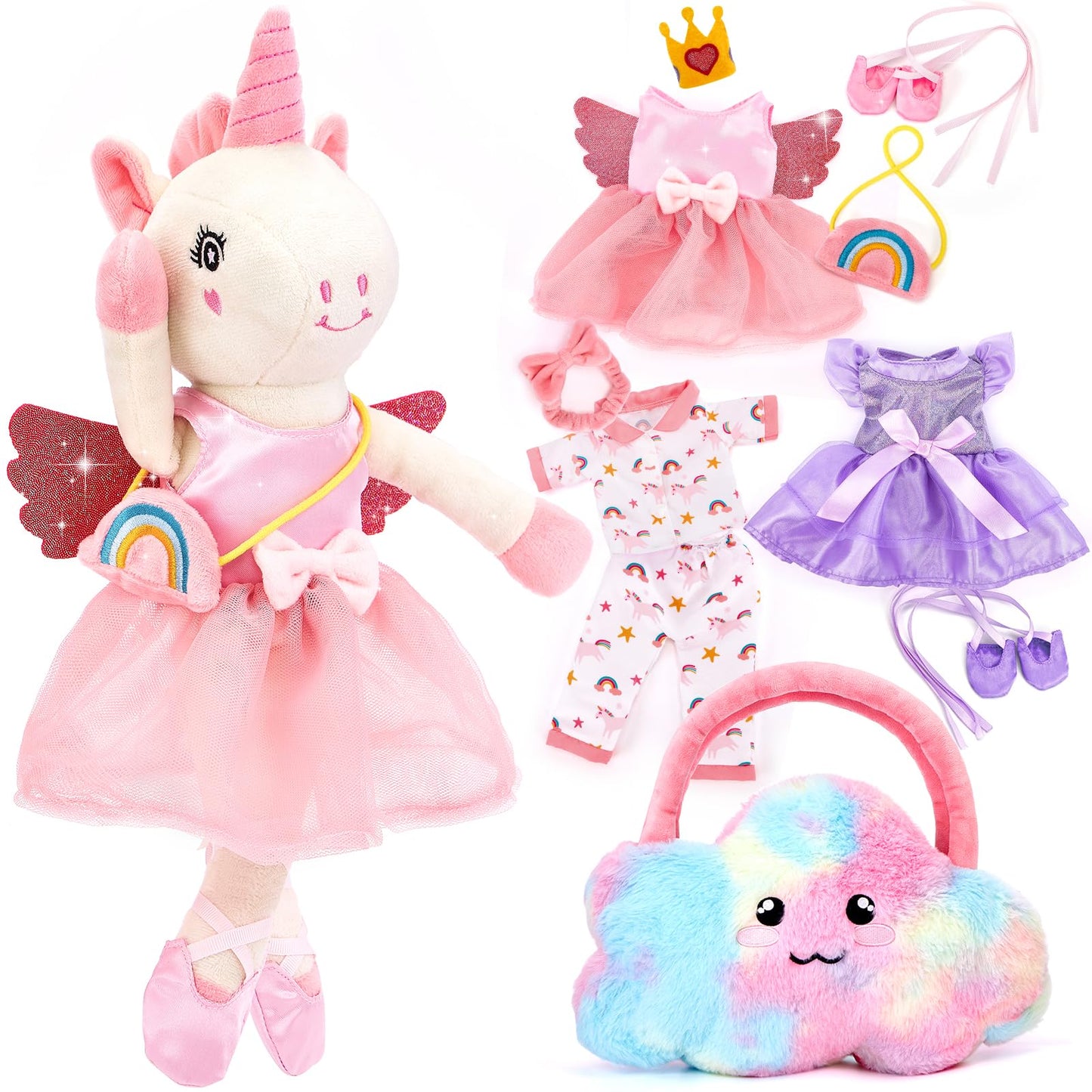 hahaland Unicorns Ballerina Doll 10-in-1 Set – Plush Dress-Up Toys for Girls Aged 4-6