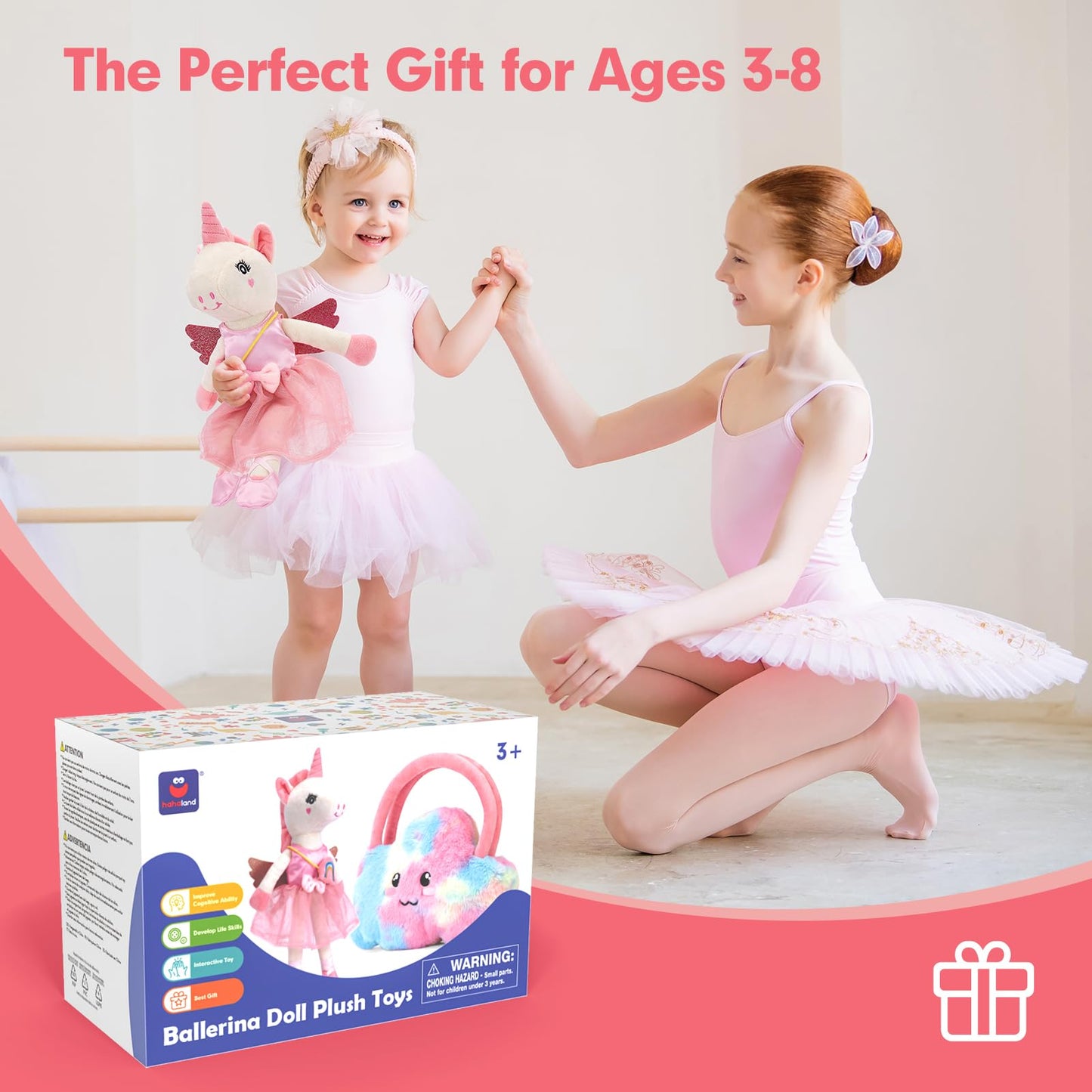 hahaland Unicorns Ballerina Doll 10-in-1 Set – Plush Dress-Up Toys for Girls Aged 4-6