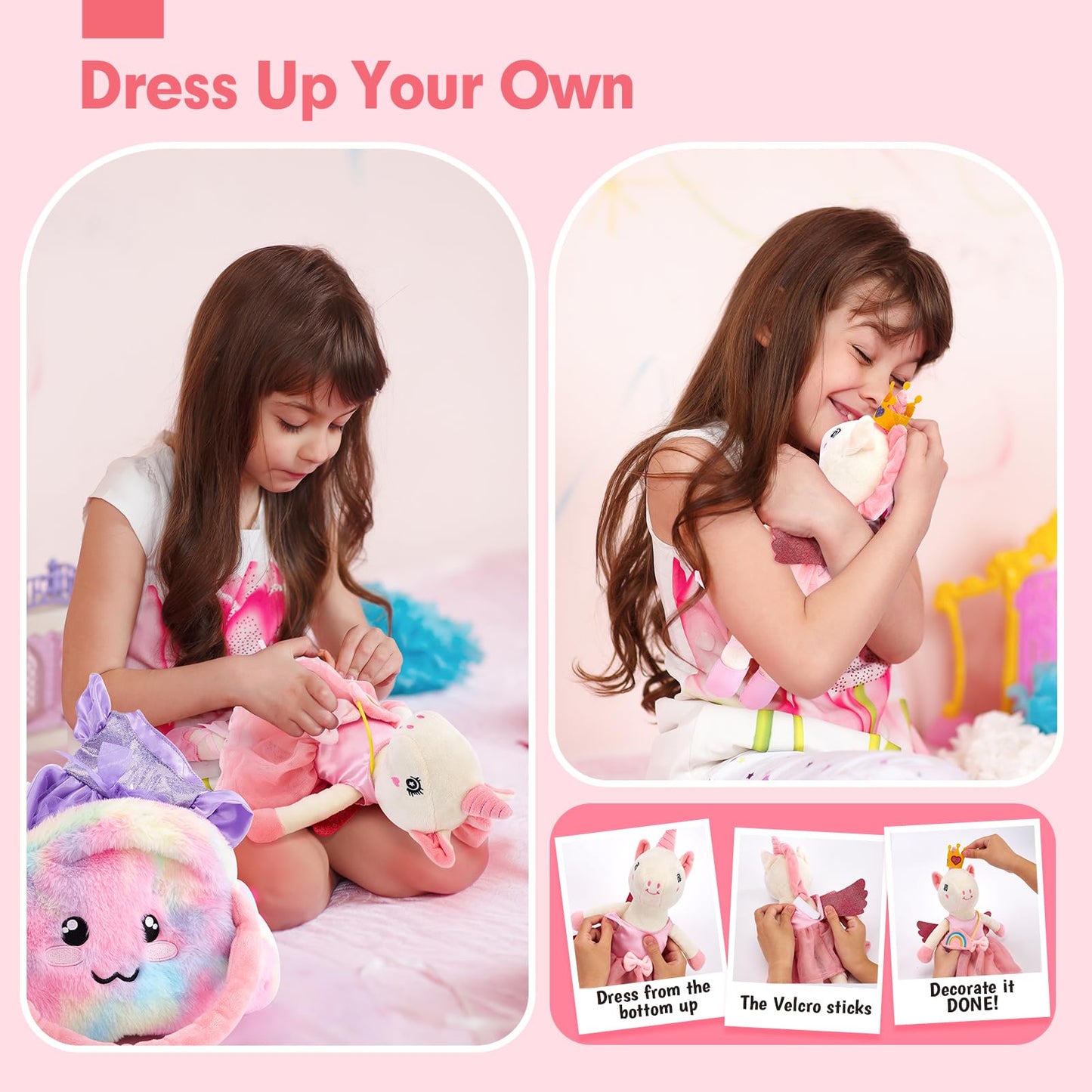 hahaland Unicorns Ballerina Doll 10-in-1 Set – Plush Dress-Up Toys for Girls Aged 4-6