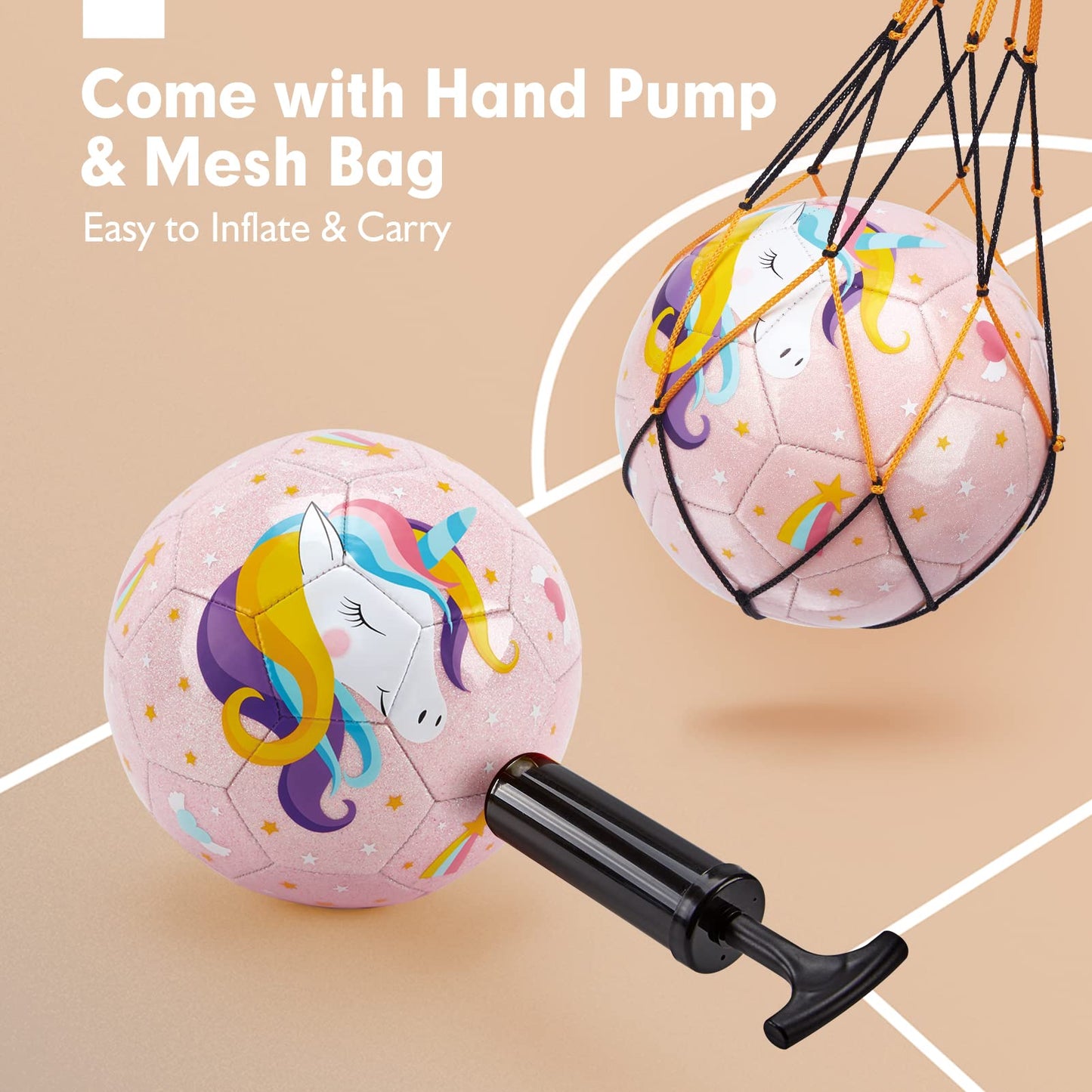 Hahaland Size 3 Glitter Unicorns Soccer Ball for Kids – Pump & Mesh Bag Included