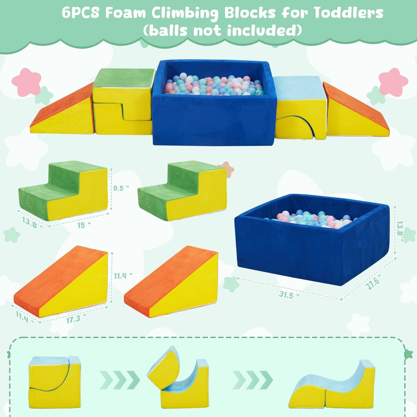 HAHASOLE Foam Climbing Toys for Toddlers – Soft Blocks, Ball Pit, Indoor Playset (Excluding Balls)