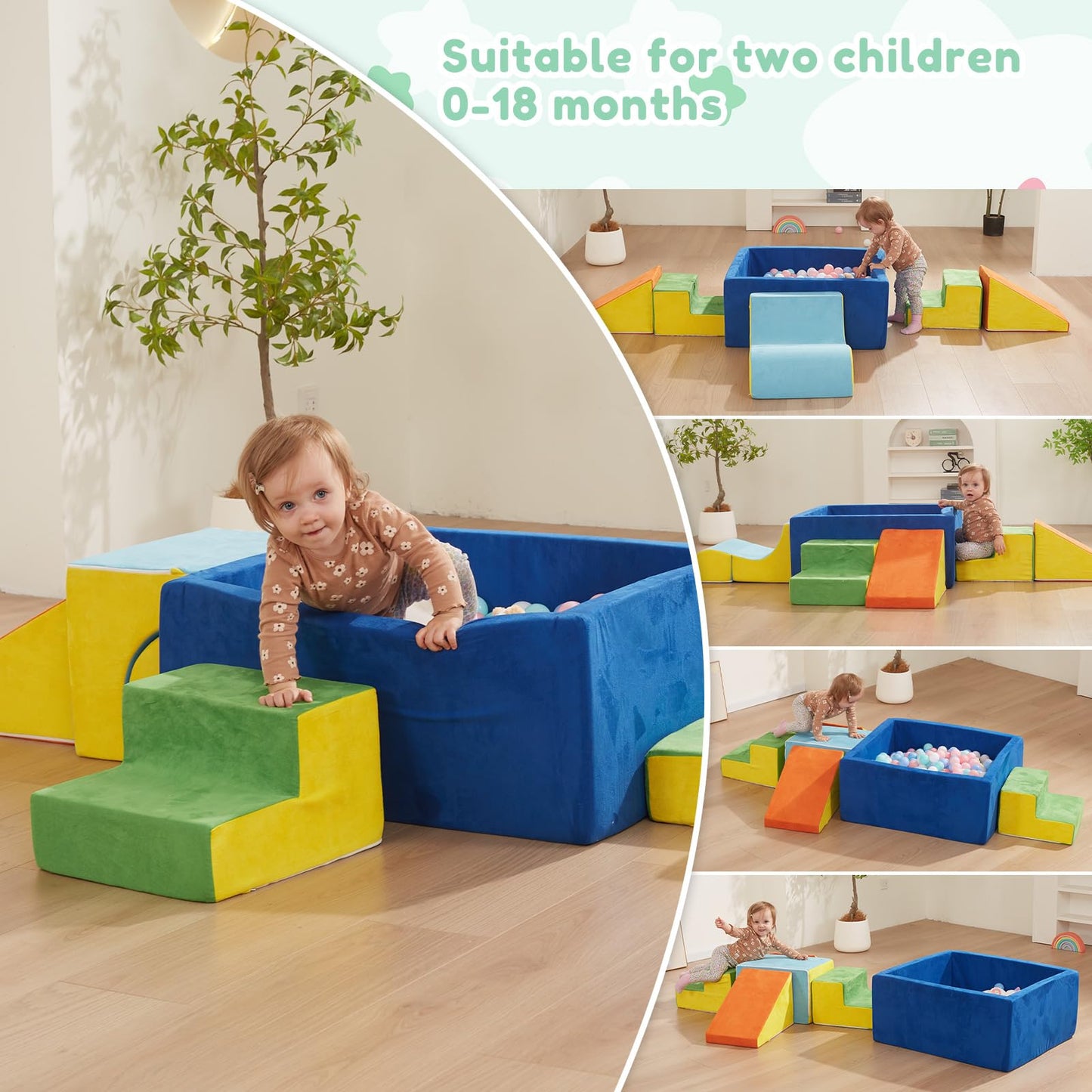 HAHASOLE Foam Climbing Toys for Toddlers – Soft Blocks, Ball Pit, Indoor Playset (Excluding Balls)