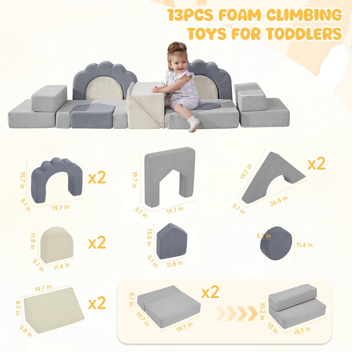 HAHASOLE Foam Climbing Toys for Toddlers – 13-Piece Soft Play Blocks for Indoor Playroom