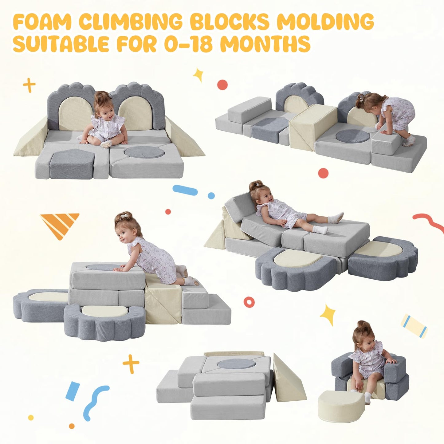HAHASOLE Foam Climbing Toys for Toddlers – 13-Piece Soft Play Blocks for Indoor Playroom
