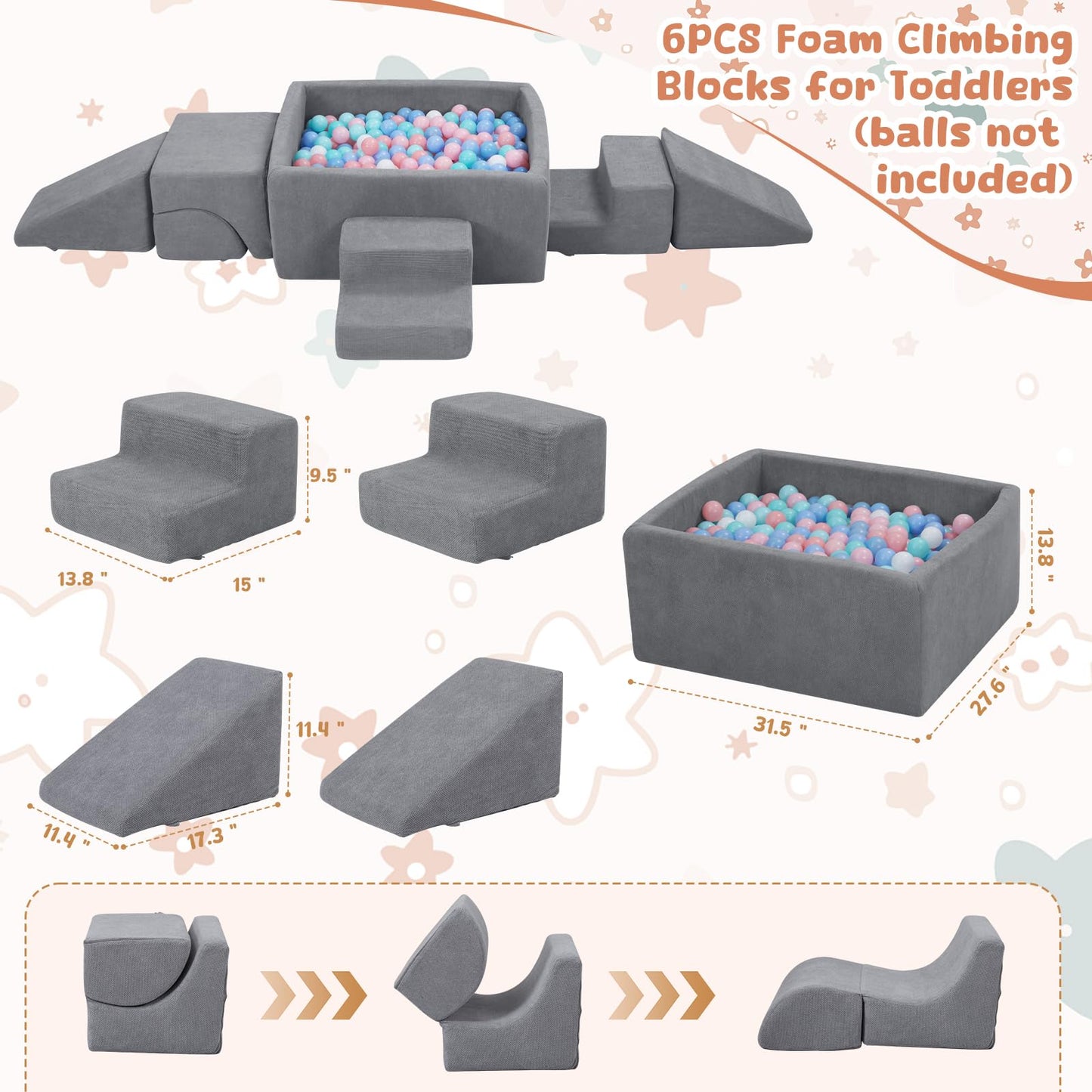 HAHASOLE Foam Climbing Toys for Toddlers – Large Ball Pit & Soft Blocks