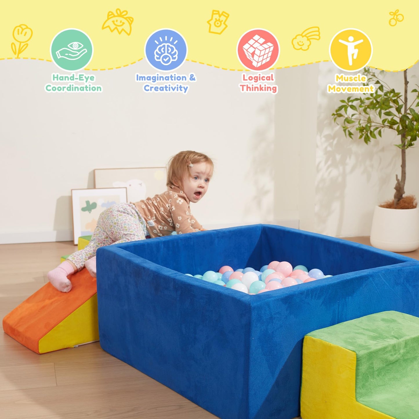 HAHASOLE Foam Climbing Toys for Toddlers – Soft Blocks, Ball Pit, Indoor Playset (Excluding Balls)