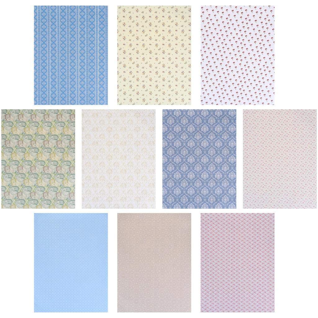 Haiabei 10Sheets Dollhouse Wallpaper & Floor Paper – Gloss Card Sheet for 1:12 & 1:6 Miniatures