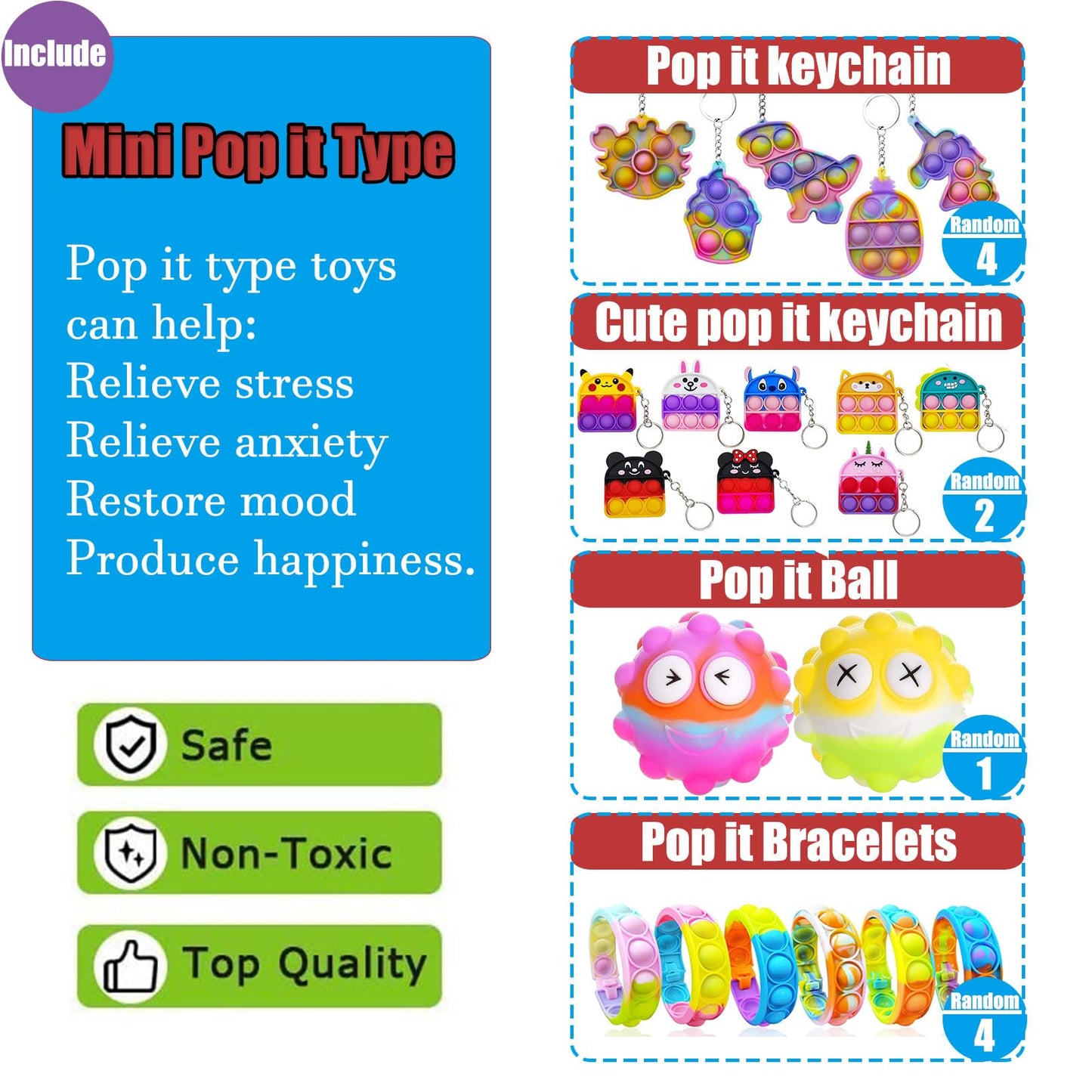 HAICORO 109 PCS Premium Party Favors Toys for Kids – Fidget Pop Its, Keychains, Puzzles