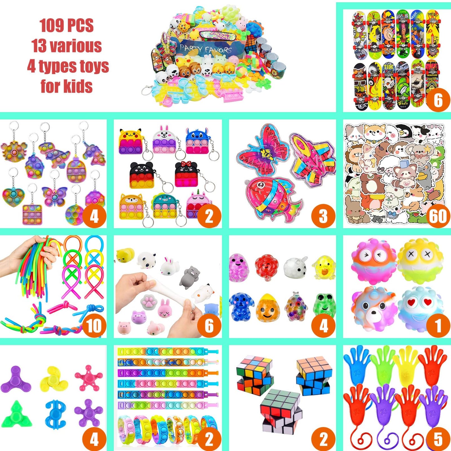 HAICORO 109 PCS Premium Party Favors Toys for Kids – Fidget Pop Its, Keychains, Puzzles