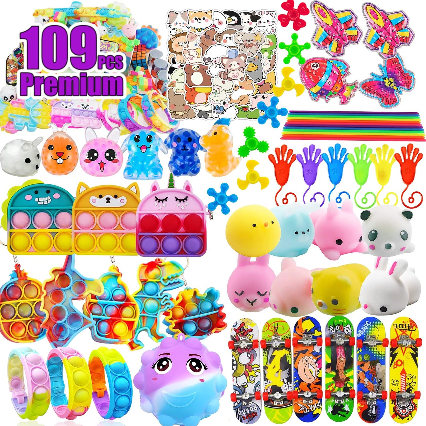 HAICORO 109 PCS Premium Party Favors Toys for Kids – Fidget Pop Its, Keychains, Puzzles
