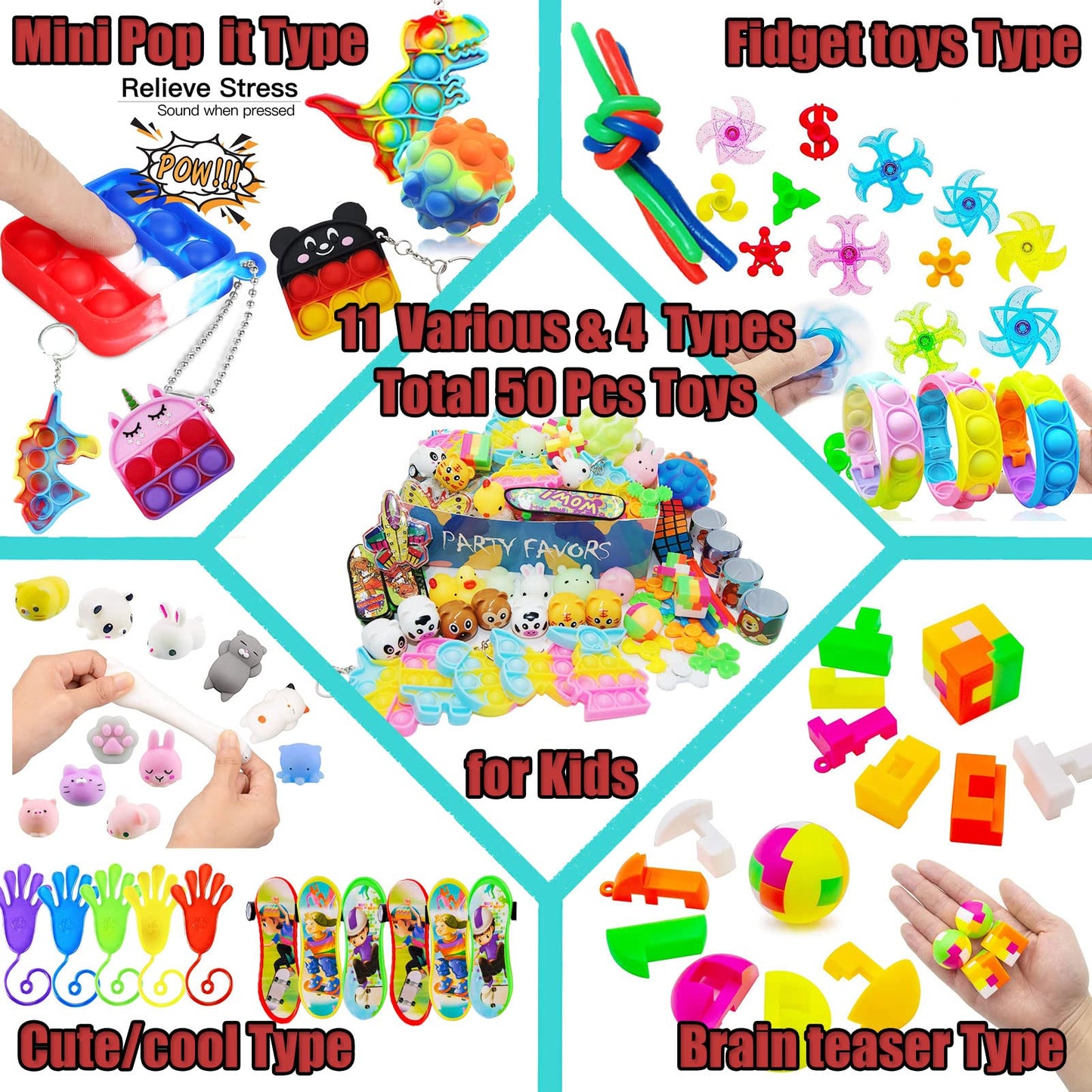 HAICORO 109 PCS Premium Party Favors Toys for Kids – Fidget Pop Its, Keychains, Puzzles