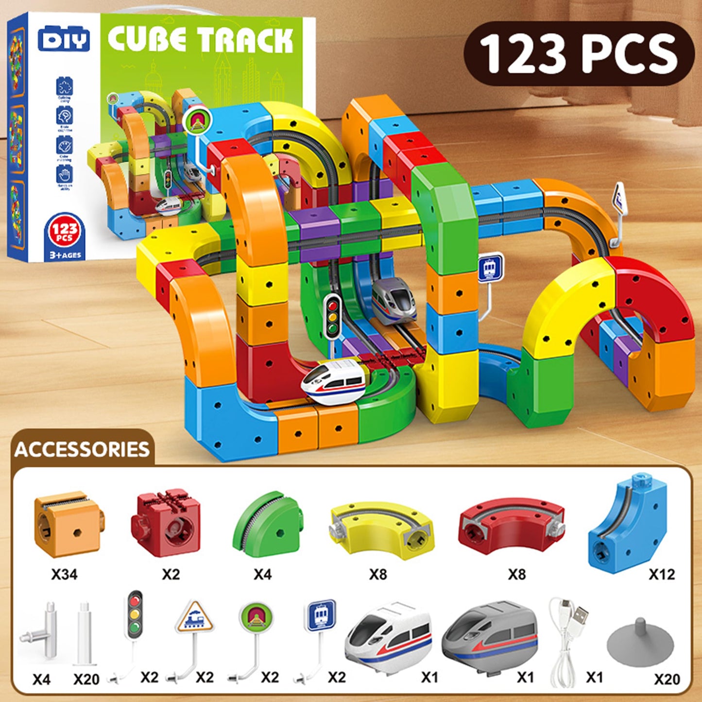 HaiiuzHi Magnetic Train Track Set - 3D Track Fusion with Motorized Train (123 PCS)