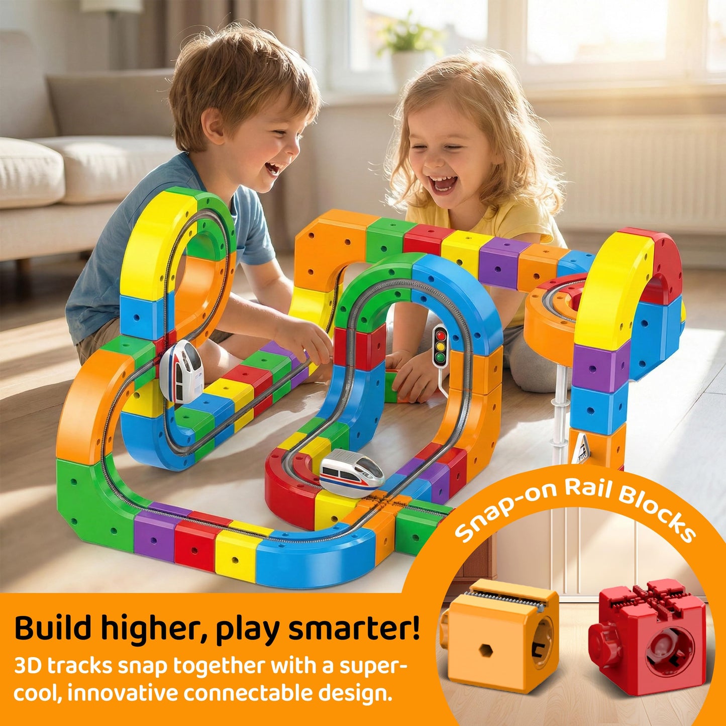 HaiiuzHi Magnetic Train Track Set - 3D Track Fusion with Motorized Train (123 PCS)