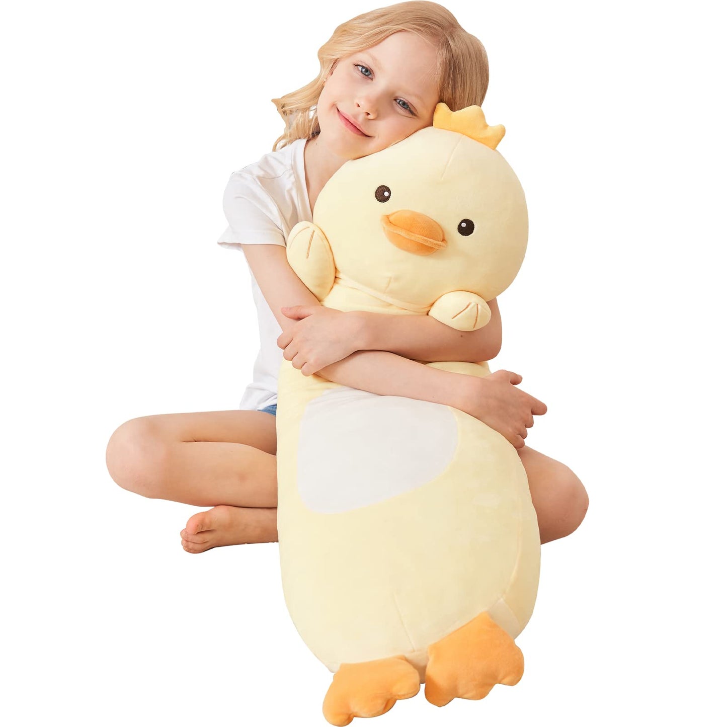 HAIJUNYA 36-inch Long Duck Plush Body Pillow - Kawaii Yellow Duck Squishy Plush, Gift for Kids