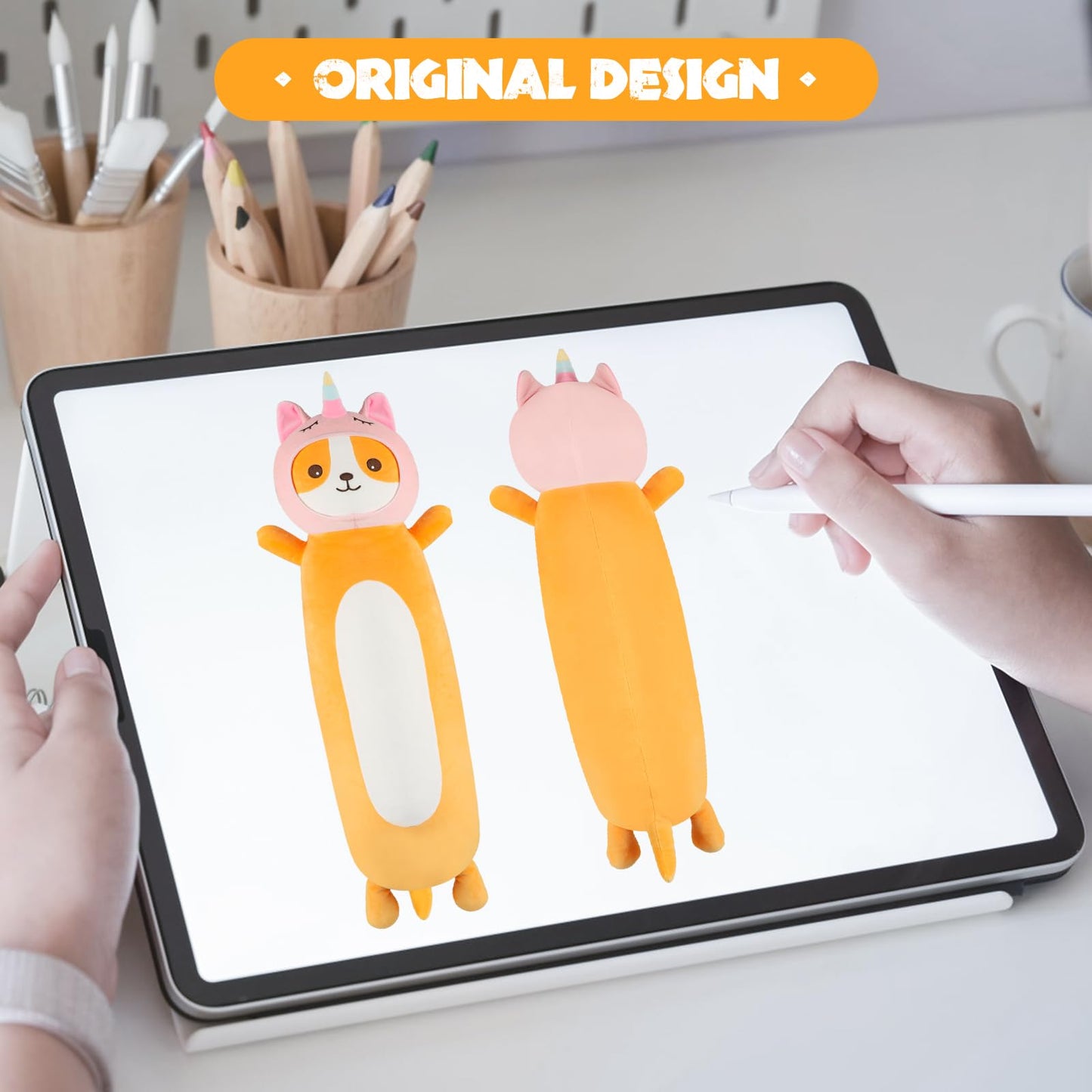 HAIJUNYA 22-Inch Kawaii Unicorn Dog Plush Pillow – Soft Long Body Pillow for Kids