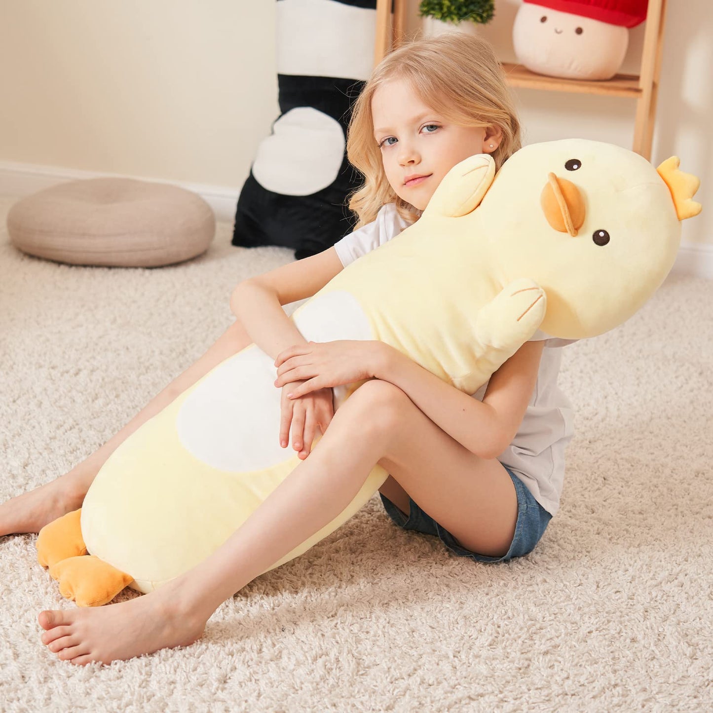 HAIJUNYA 36-inch Long Duck Plush Body Pillow - Kawaii Yellow Duck Squishy Plush, Gift for Kids
