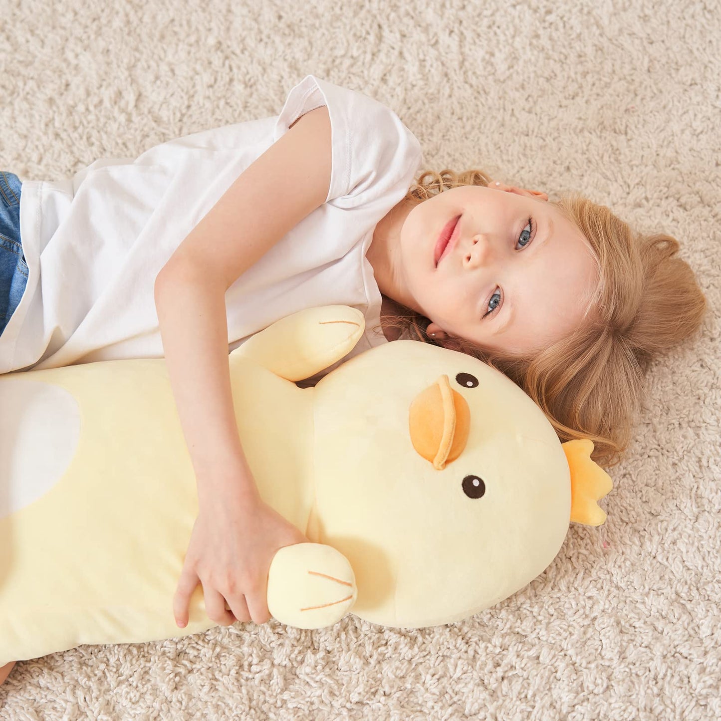 HAIJUNYA 36-inch Long Duck Plush Body Pillow - Kawaii Yellow Duck Squishy Plush, Gift for Kids
