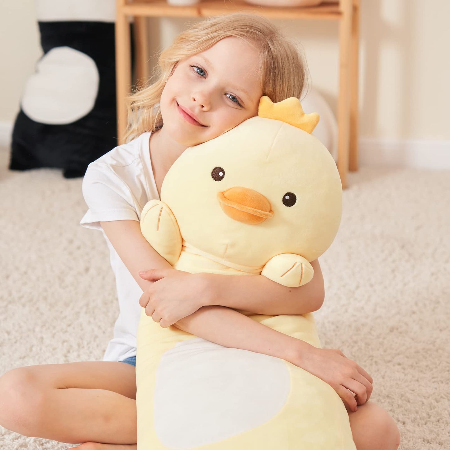 HAIJUNYA 36-inch Long Duck Plush Body Pillow - Kawaii Yellow Duck Squishy Plush, Gift for Kids