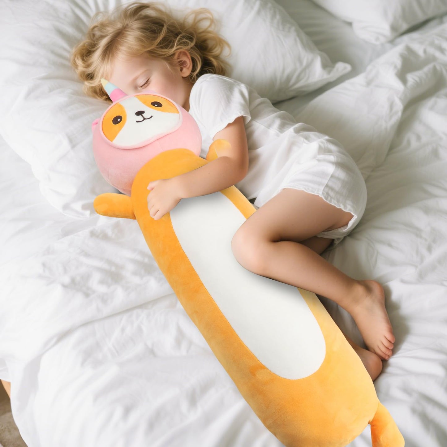 HAIJUNYA 22-Inch Kawaii Unicorn Dog Plush Pillow – Soft Long Body Pillow for Kids