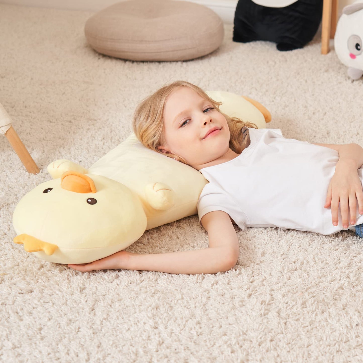 HAIJUNYA 36-inch Long Duck Plush Body Pillow - Kawaii Yellow Duck Squishy Plush, Gift for Kids