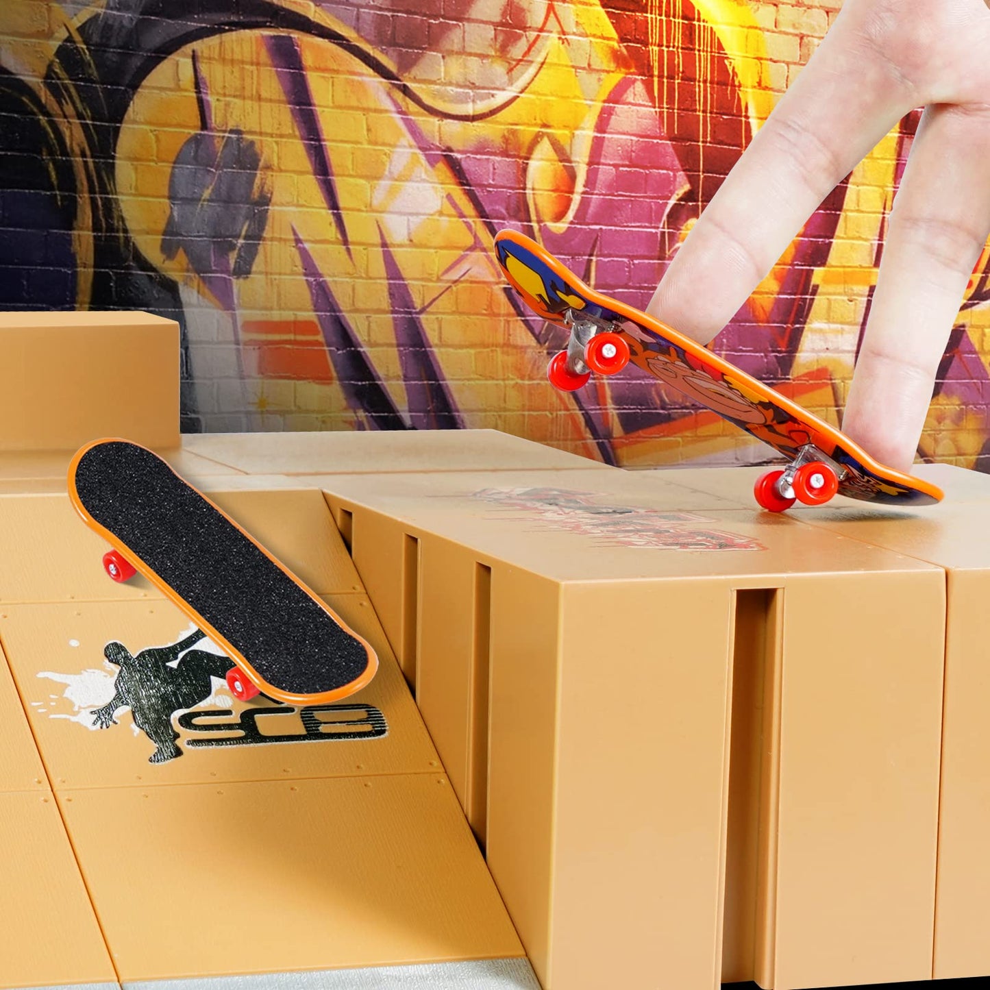 Hailey&Elijah Fingerboard Skate Park Kit – 3 Mini Boards, 8 Ramps, Gift for Kids