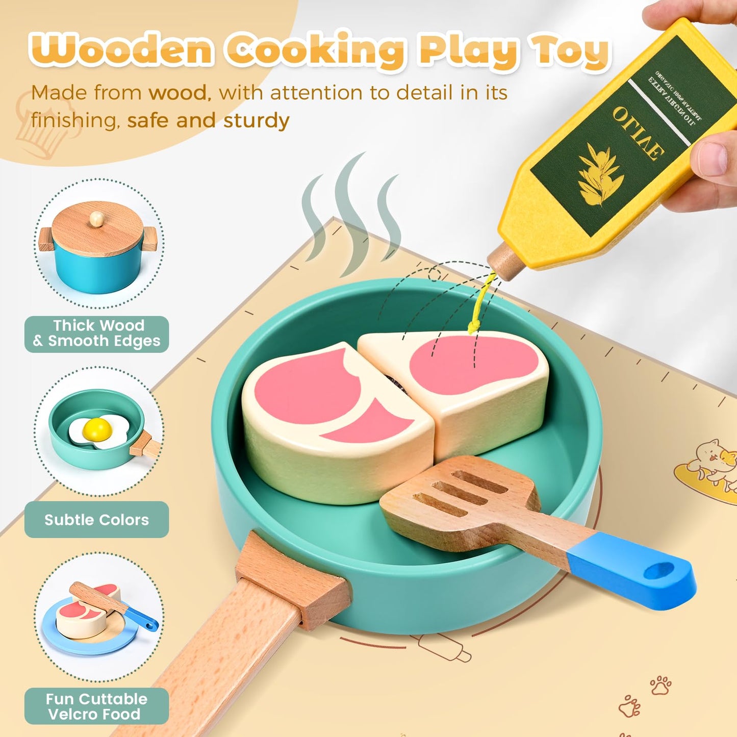 HAIMST 35-Piece Wooden Play Kitchen Accessories for Kids – Pretend Play Set
